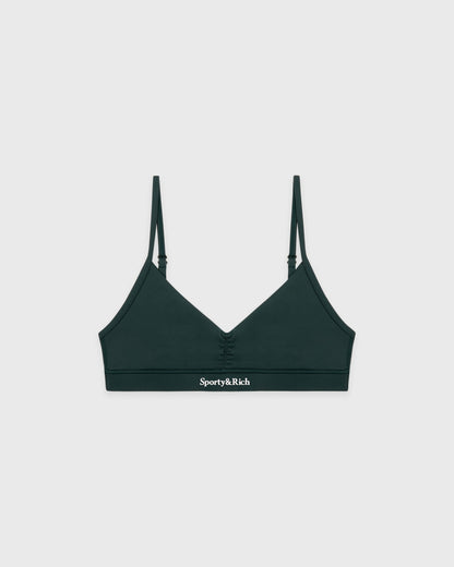 Sporty & Rich Serif Logo Mini Sports Bra - Forest/White
