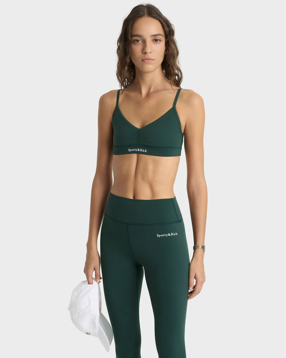 Sporty & Rich Serif Logo Legging - Forest/White