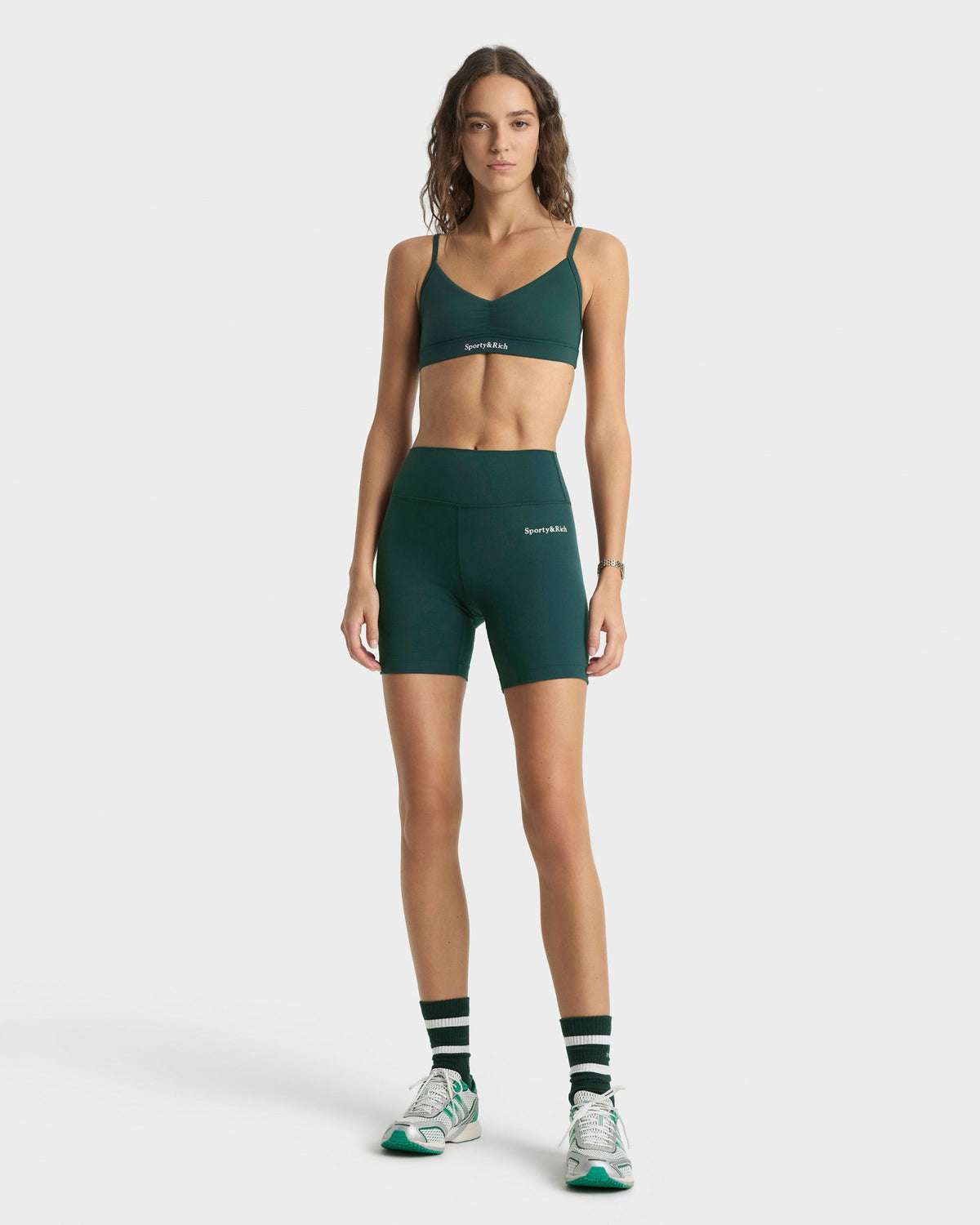 Sporty & Rich Serif Logo Biker Short - Forest/White