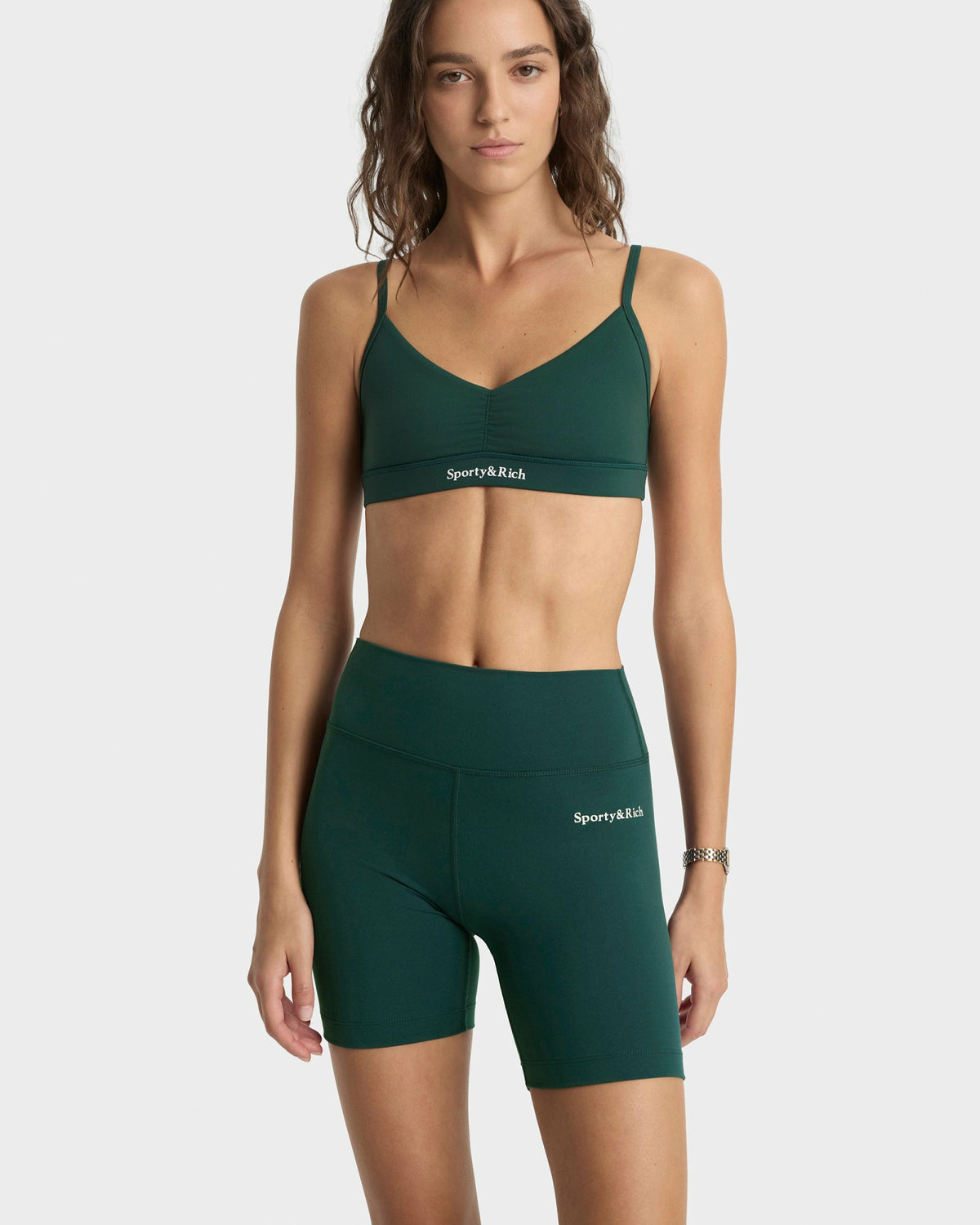 Sporty & Rich Serif Logo Biker Short - Forest/White