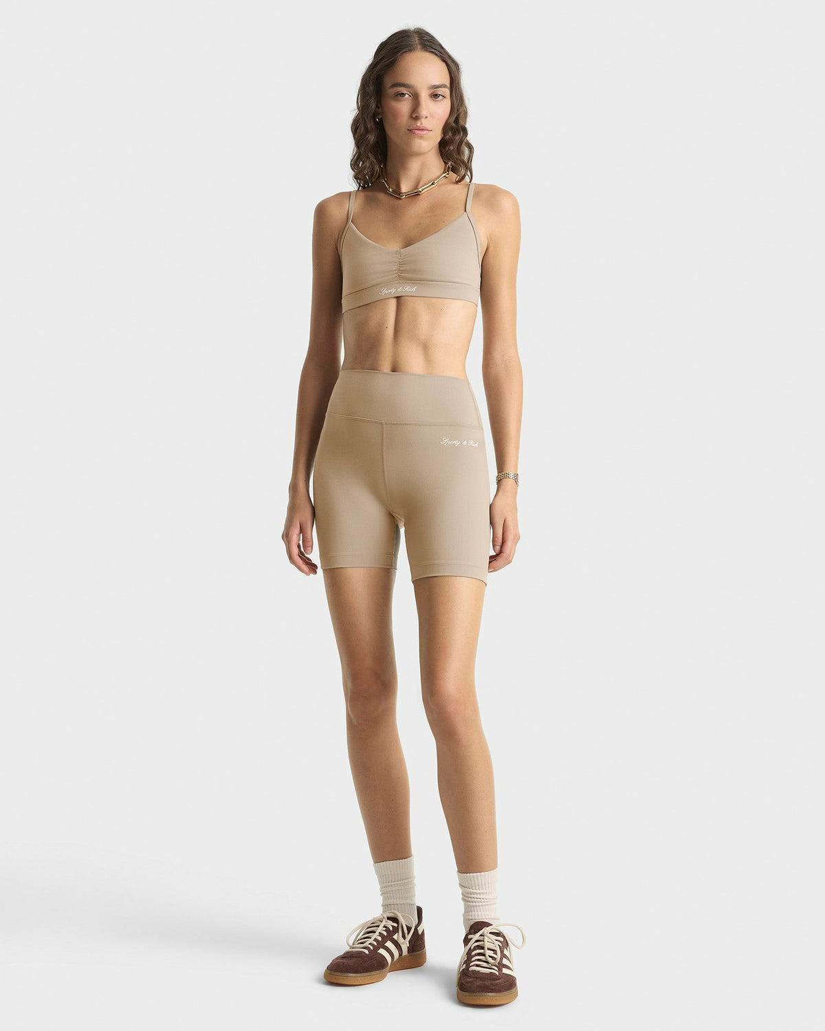 Sporty & Rich Signature Logo Biker Short - Hazelnut/White