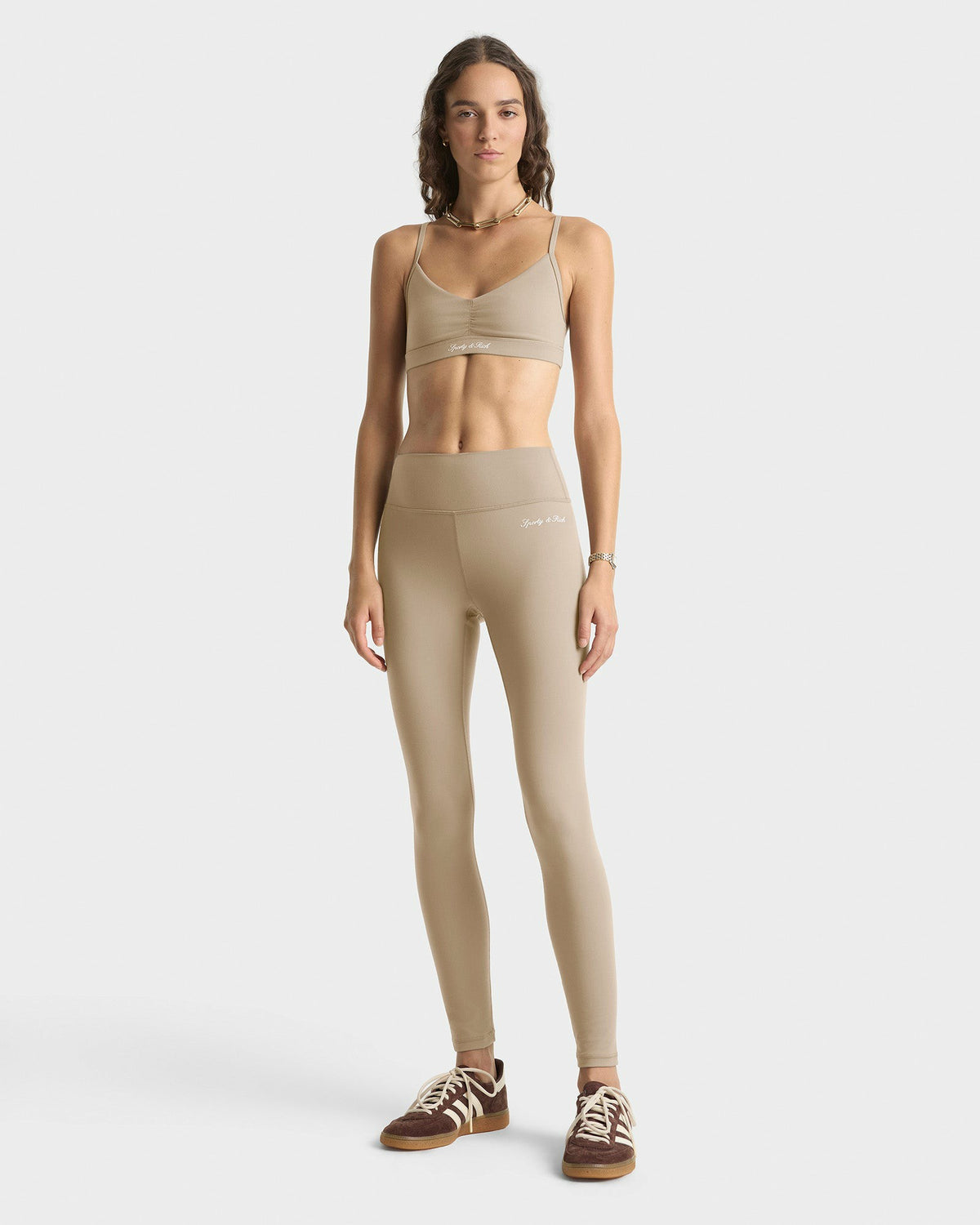 Sporty & Rich Signature Logo Legging - Hazelnut/White