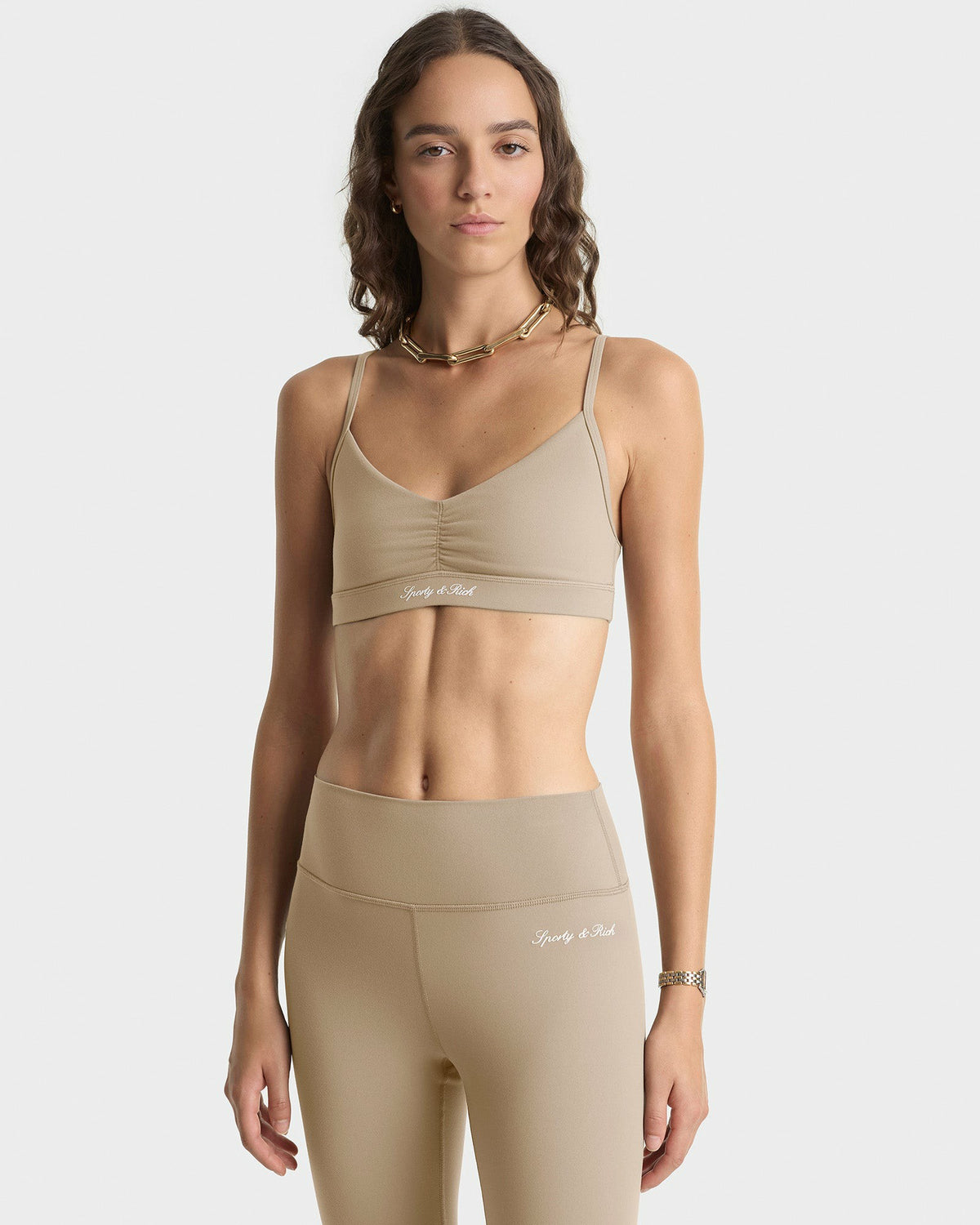 Sporty & Rich Signature Logo Legging - Hazelnut/White