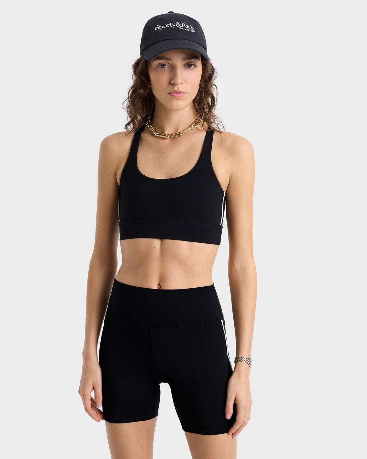 Sporty & Rich Bold Health Biker Short - Black/Gold