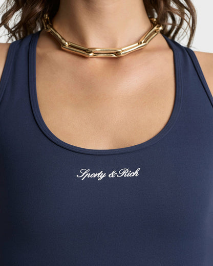 Sporty & Rich Signature Logo Biker Short - Navy/White