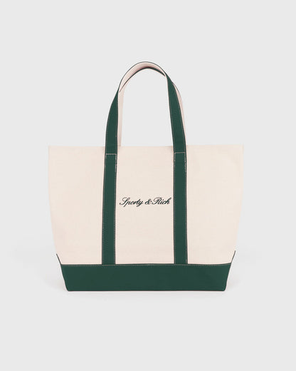 Sporty & Rich Signature Logo Large Tote - Natural/Forest Green