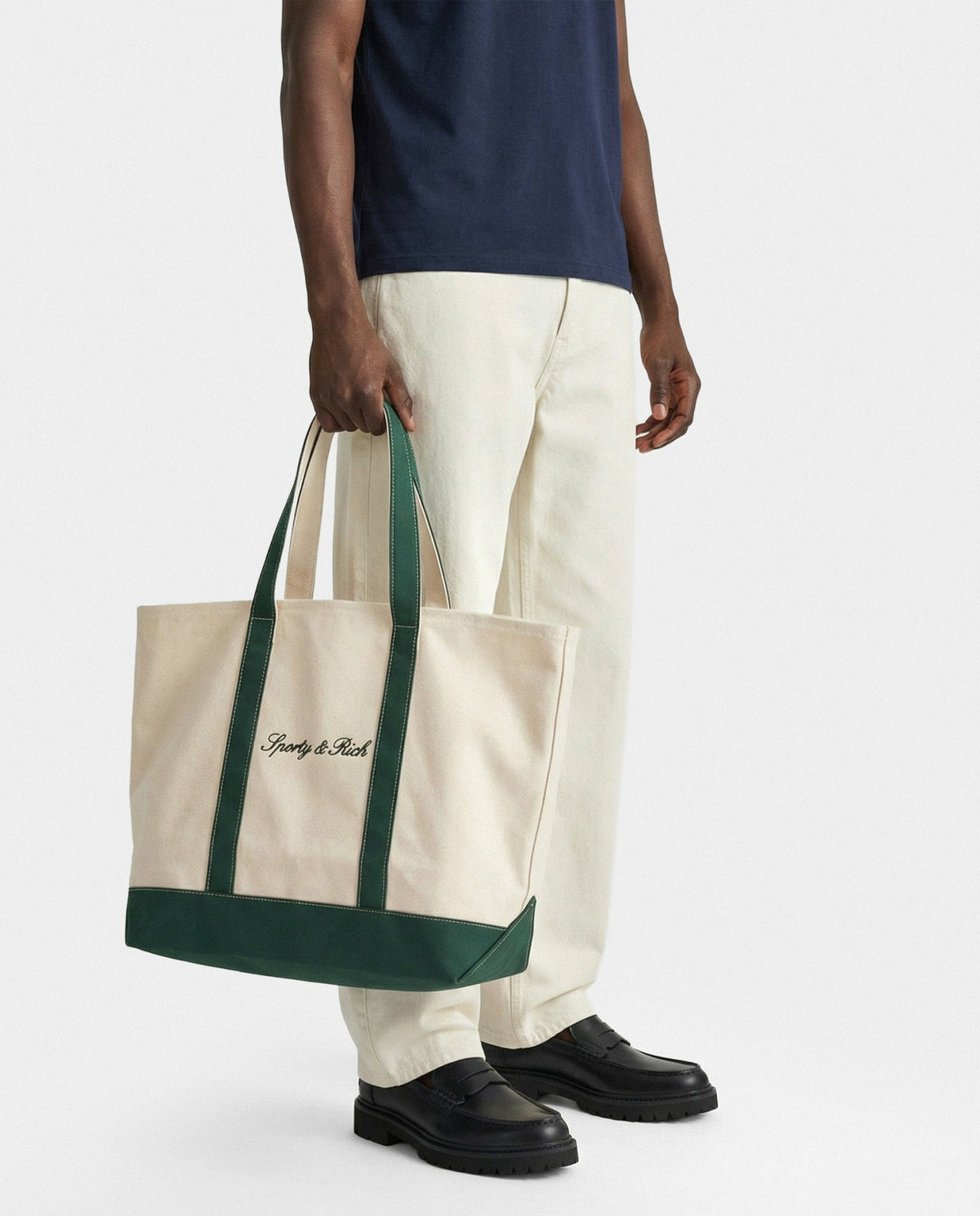 Sporty & Rich Signature Logo Large Tote - Natural/Forest Green