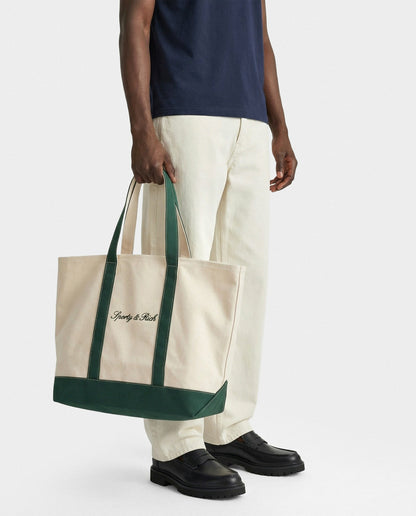 Sporty & Rich Signature Logo Large Tote - Natural/Forest Green
