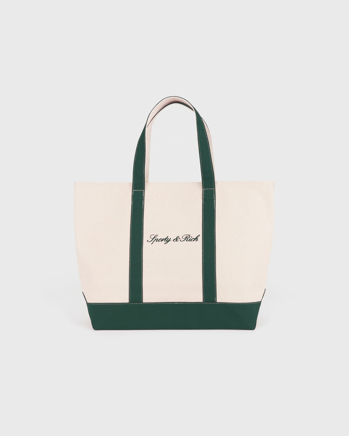Sporty & Rich Signature Logo Medium Tote - Natural/Forest Green