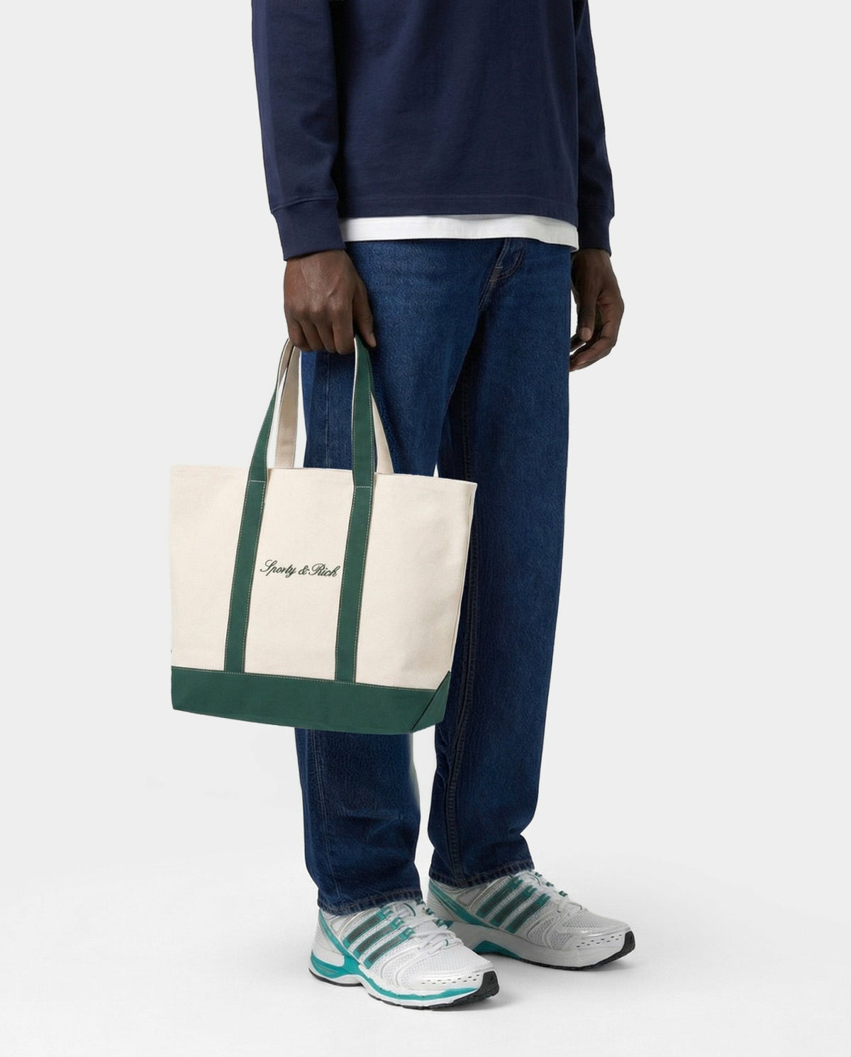 Sporty & Rich Signature Logo Medium Tote - Natural/Forest Green