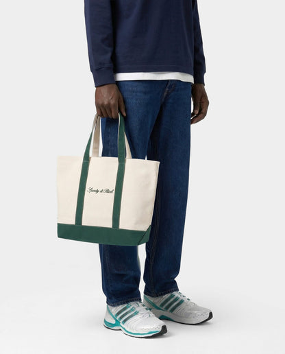 Sporty & Rich Signature Logo Medium Tote - Natural/Forest Green