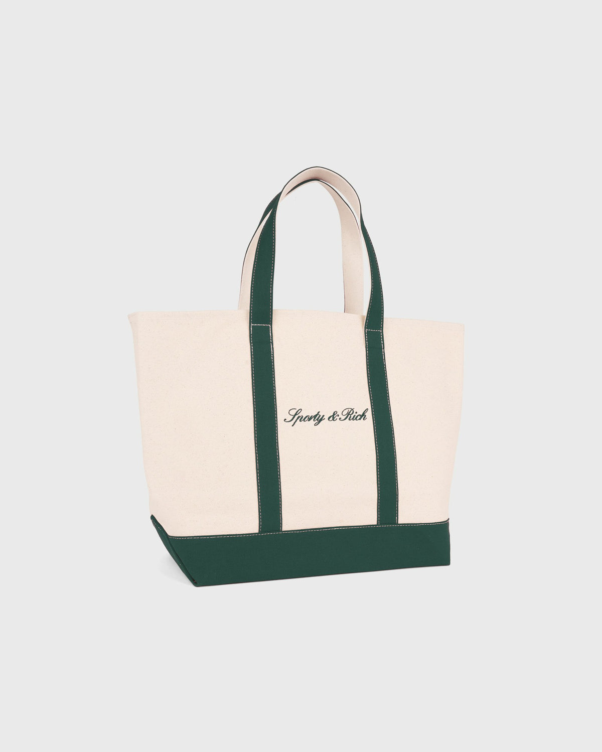 Sporty & Rich Signature Logo Medium Tote - Natural/Forest Green