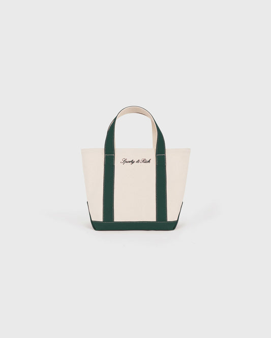 Sporty & Rich Signature Logo Mini Tote - Natural/Forest Green