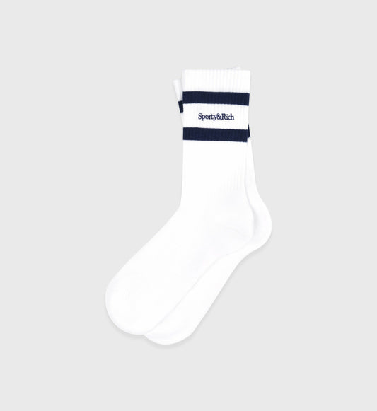 Sporty & Rich Serif Logo Socks - White/Navy