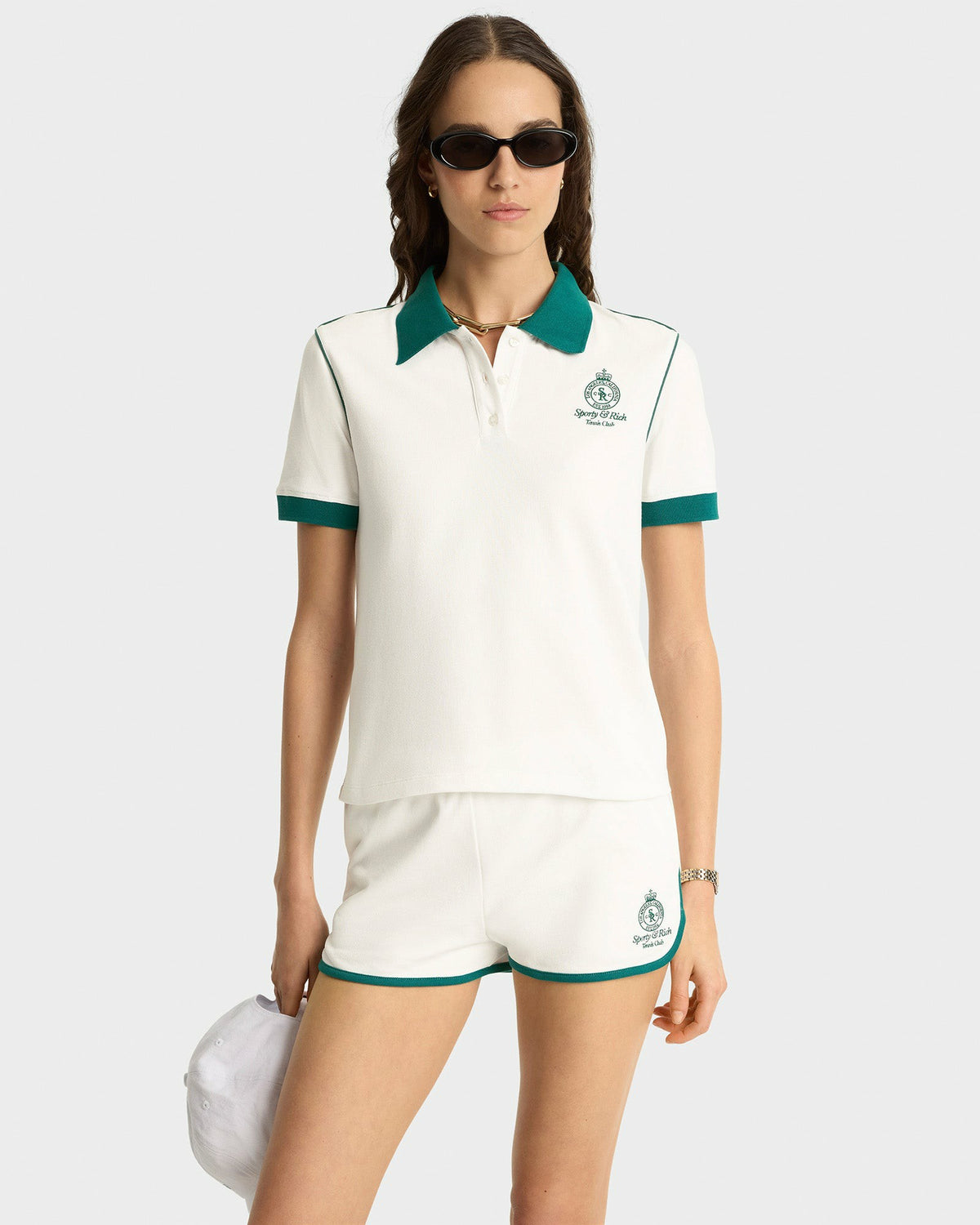 Sporty & Rich Crown Tennis Pique Short - White/Alpine