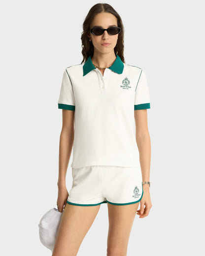 Sporty & Rich Crown Tennis Pique Short - White/Alpine