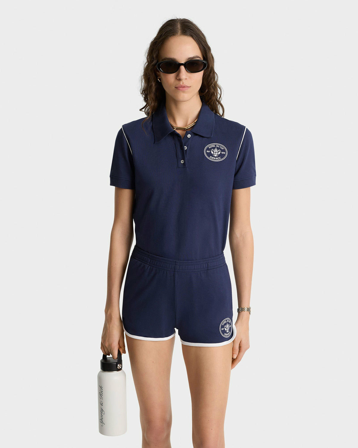 Sporty & Rich Eden Crest Embroidered Pique Short - Navy/White