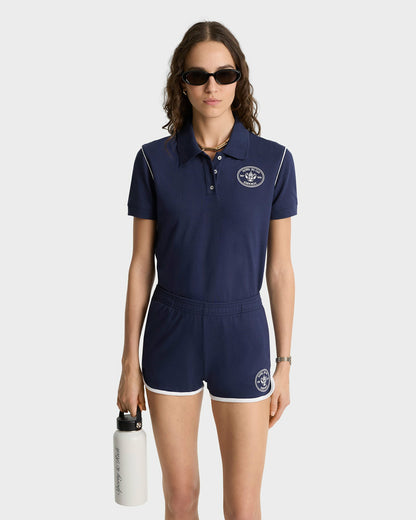 Sporty & Rich Eden Crest Embroidered Pique Short - Navy/White