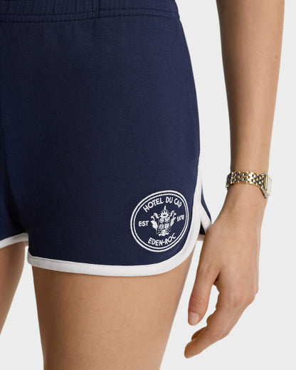Sporty & Rich Eden Crest Embroidered Pique Short - Navy/White