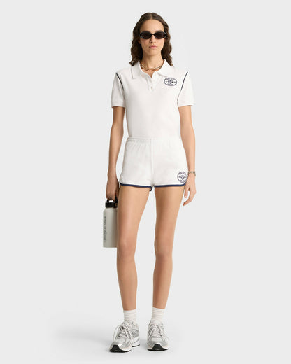 Sporty & Rich Eden Crest Embroidered Pique Short - White/Navy