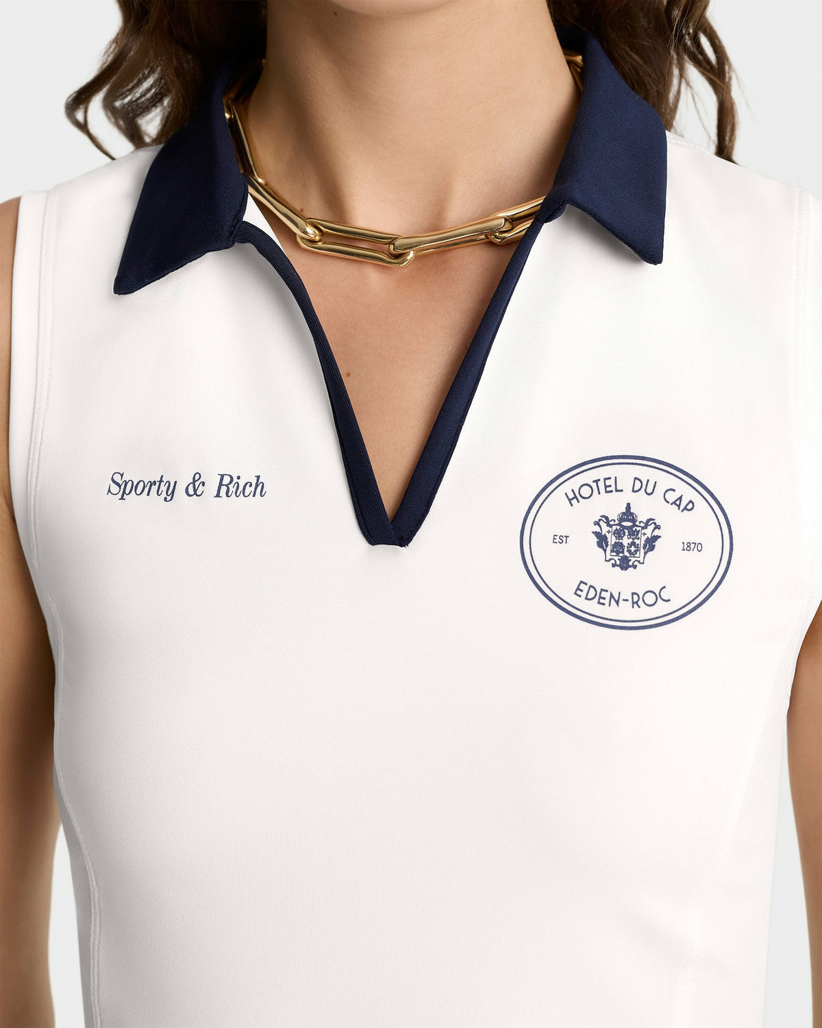 Sporty & Rich Eden Crest Sports Polo Vest - White/Navy
