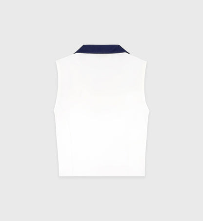 Sporty & Rich Eden Crest Sports Polo Vest - White/Navy