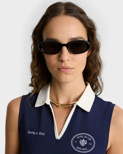 Sporty & Rich Eden Crest Sports Polo Vest - Navy/White