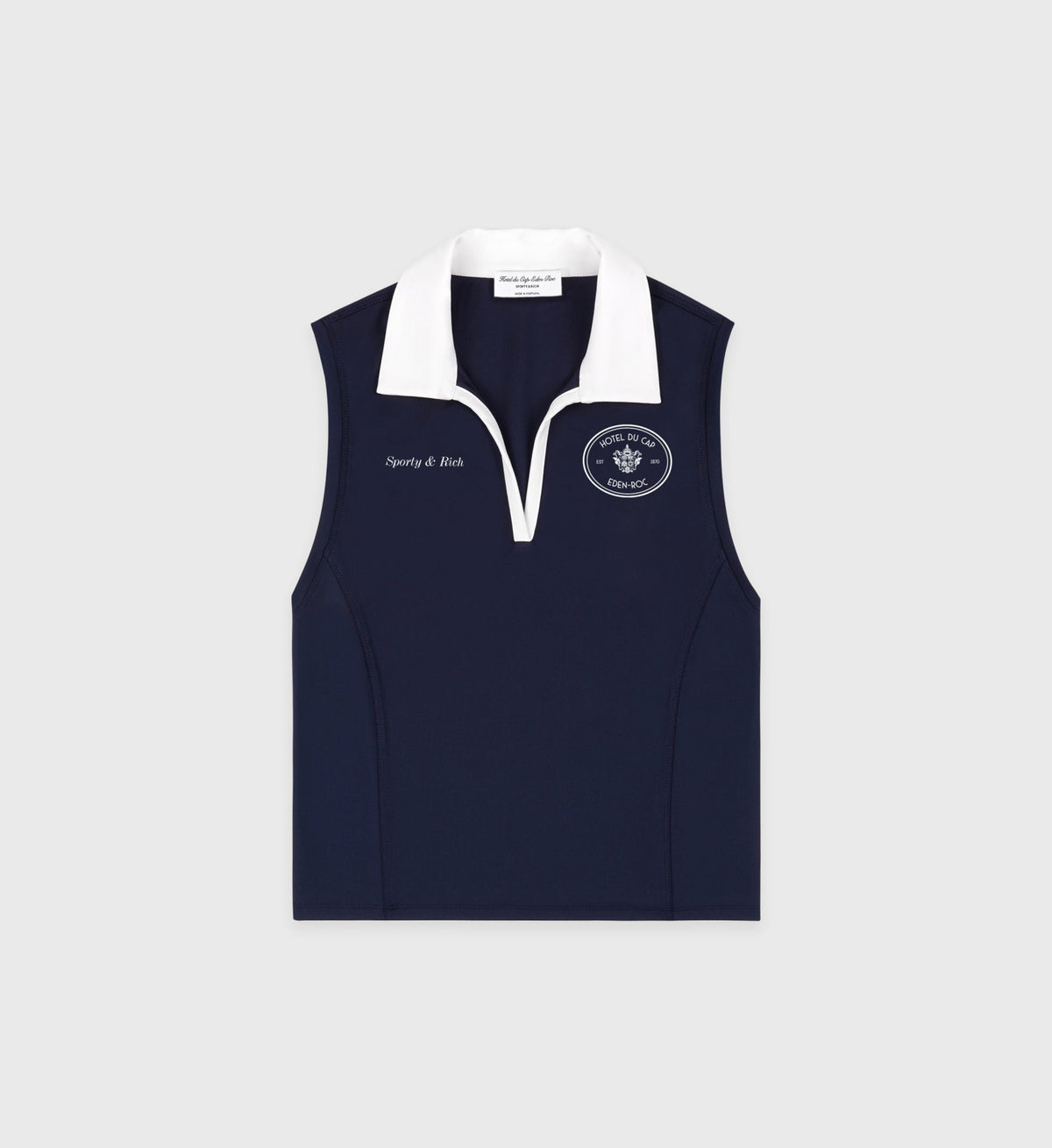 Sporty & Rich Eden Crest Sports Polo Vest - Navy/White