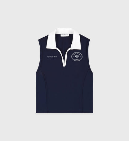 Sporty & Rich Eden Crest Sports Polo Vest - Navy/White