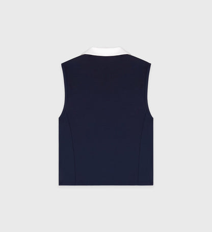 Sporty & Rich Eden Crest Sports Polo Vest - Navy/White