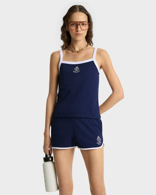 Sporty & Rich Crown Tennis Pique Short - Navy/White