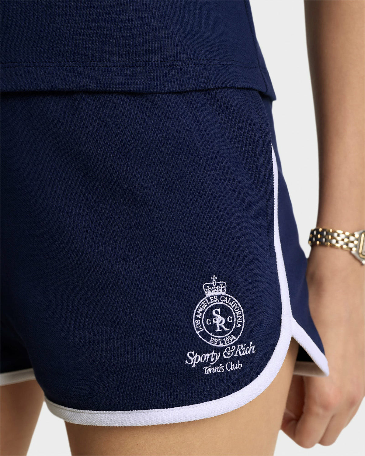 Sporty & Rich Crown Tennis Pique Short - Navy/White