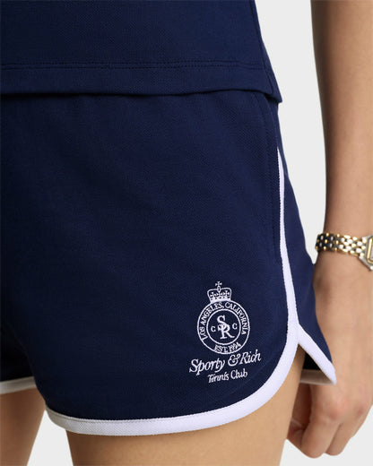 Sporty & Rich Crown Tennis Pique Short - Navy/White