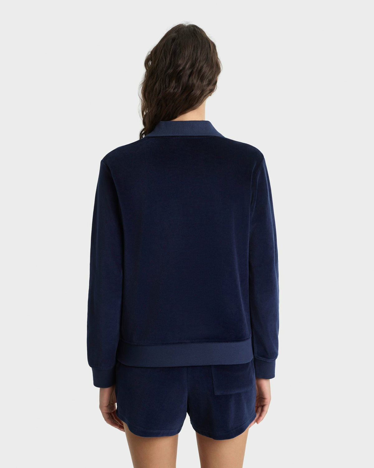 Sporty & Rich Crown Tennis Velour Polo - Navy/Ecru