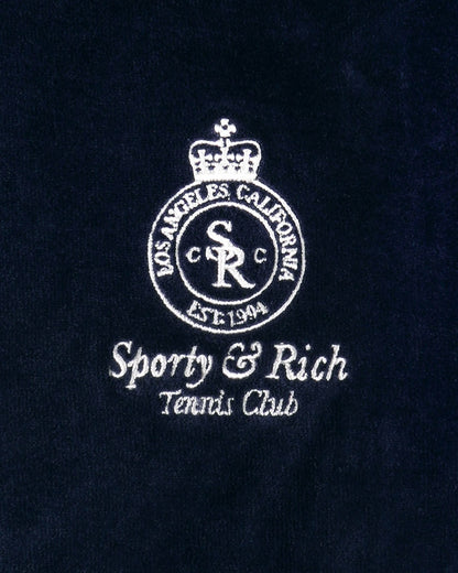 Sporty & Rich Crown Tennis Velour Polo - Navy/Ecru