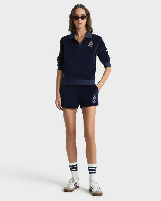 Sporty & Rich Crown Tennis Velour Short - Navy/Ecru