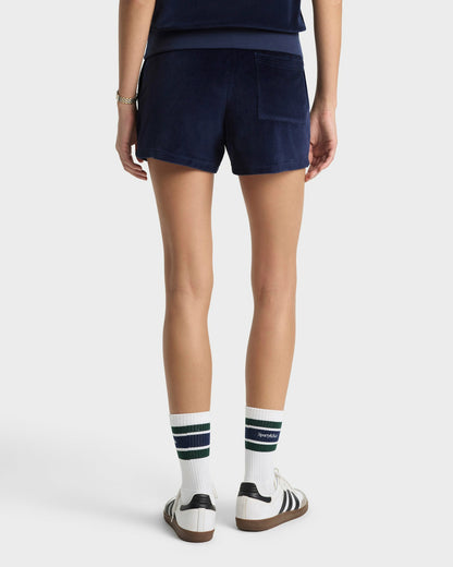 Sporty & Rich Crown Tennis Velour Short - Navy/Ecru