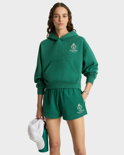 Sporty & Rich Crown Tennis Cropped Hoodie - Alpine/White