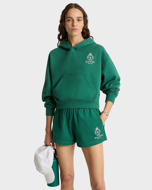 Sporty & Rich Crown Tennis Cropped Hoodie - Alpine/White
