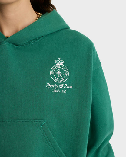 Sporty & Rich Crown Tennis Cropped Hoodie - Alpine/White