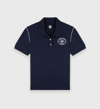 Sporty & Rich Eden Crest Embroidered Pique Polo - Navy/White