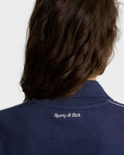 Sporty & Rich Eden Crest Embroidered Pique Polo - Navy/White