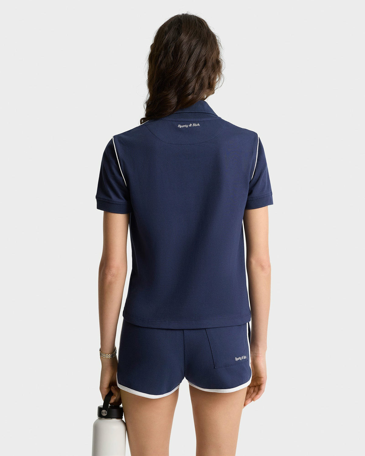 Sporty & Rich Eden Crest Embroidered Pique Polo - Navy/White