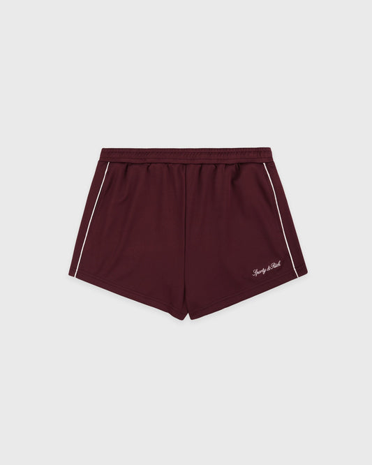 Sporty & Rich Signature Logo Retro Track Short - Bordeaux/White