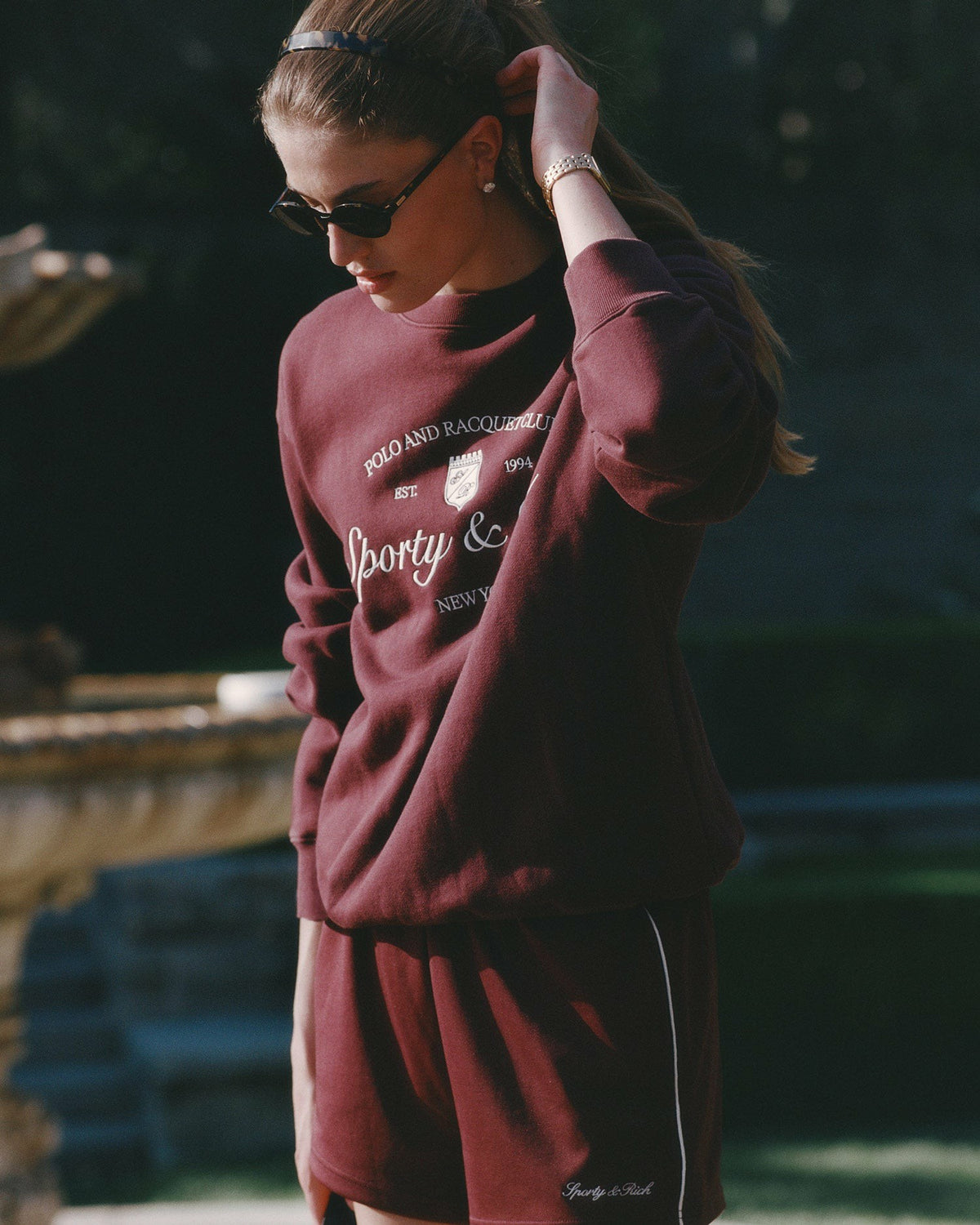 Sporty & Rich Signature Logo Retro Track Short - Bordeaux/White