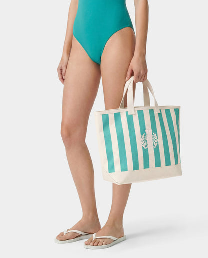 Sporty & Rich NY Crest Beach Tote - Natural/Amalfi Green