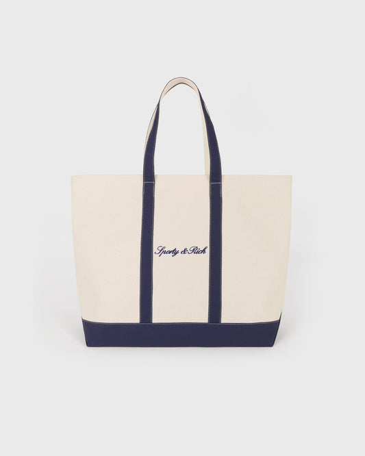 Sporty & Rich Signature Logo Large Tote - Natural/Dark Navy