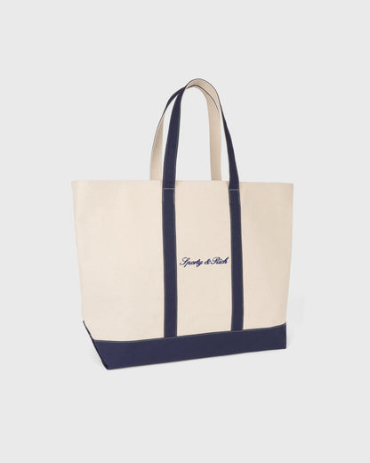 Sporty & Rich Signature Logo Large Tote - Natural/Dark Navy