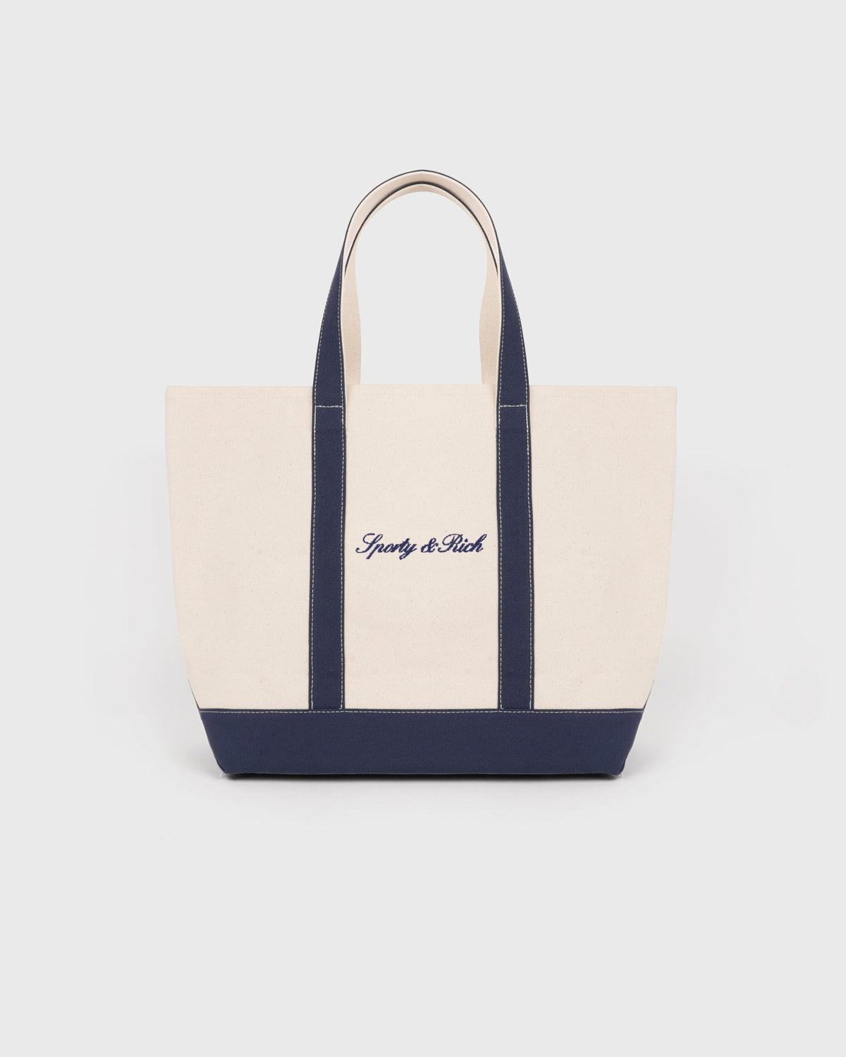 Sporty & Rich Signature Logo Medium Tote - Natural/Dark Navy