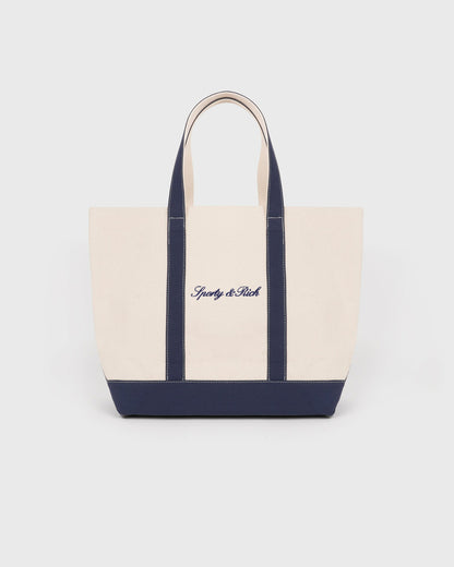 Sporty & Rich Signature Logo Medium Tote - Natural/Dark Navy